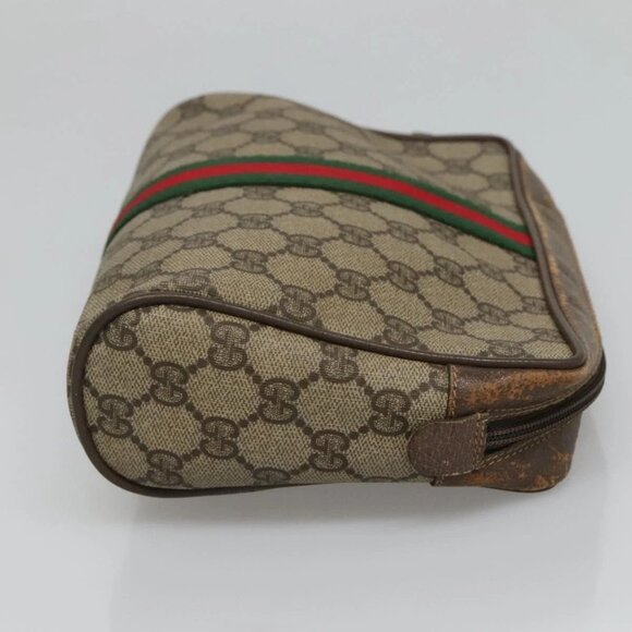GUCCI GG Supreme Web Sherry Line Clutch Bag PVC Beige Red 56 01 012 Auth BA1131 - Picture 6 of 16